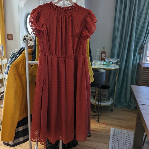 Elegant Rust Orange Midi Dress - Picture 4 of 13